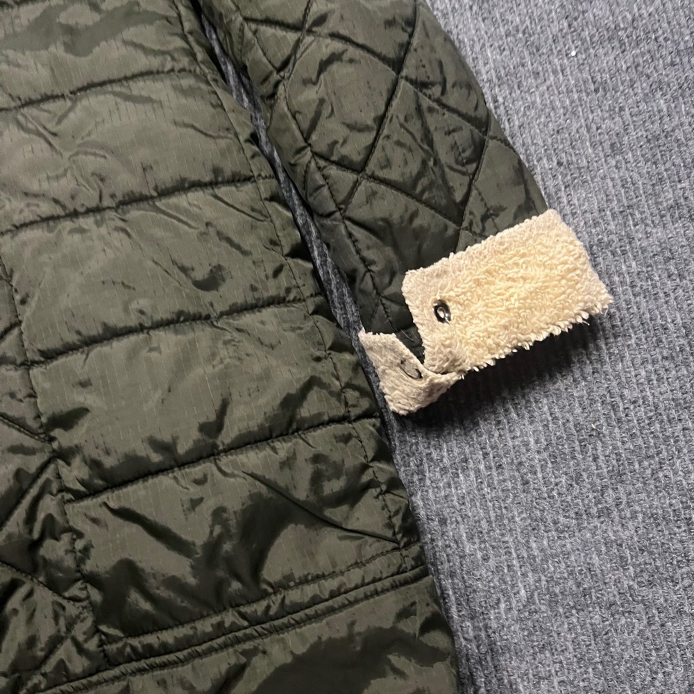 Free People Olive Green Quilted Sherpa Trim Barn Coat Jacket womens 10 large - Picture 8 of 13